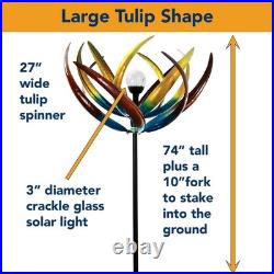 Tulip Wind Spinner Solar Powered Glass Ball Outdoor Garden Decoration 74 Tall
