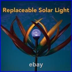 Tulip Wind Spinner Solar Powered Glass Ball Outdoor Garden Decoration 74 Tall
