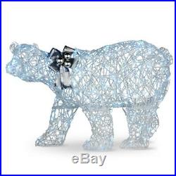 Twinkling LED Lights Metal Glittered Polar Bear Plug-In Yard Decoration White