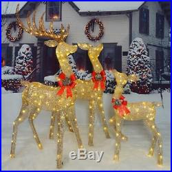 Twinkling Pre-Lit Lighted LED Mesh Deer 3p Set Outdoor Christmas Yard Decoration