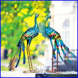 Two Pair Peacock Statue Metal Bird Yard Art Outdoor Sculpture Patio Lawn Decor