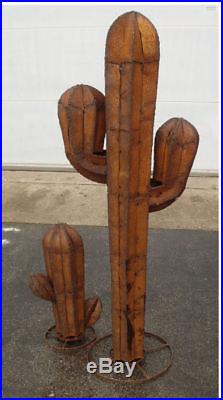 Two Saguaro Cactus Western Desert Arizona Steel Metal Yard Art Sculptures Welded