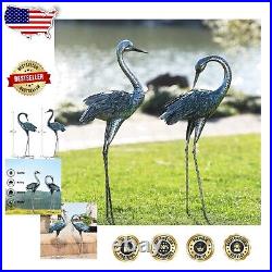 Unique Metal Crane Decor Set Gift-Ready Blue Heron Yard Art for Every Occasion