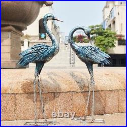 Unique Metal Crane Decor Set Gift-Ready Blue Heron Yard Art for Every Occasion