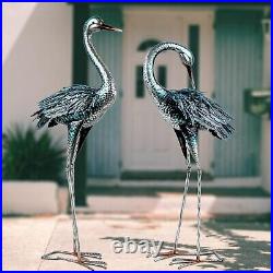 Unique Metal Crane Decor Set Gift-Ready Blue Heron Yard Art for Every Occasion