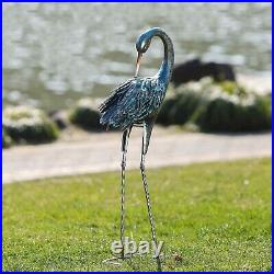 Unique Metal Crane Decor Set Gift-Ready Blue Heron Yard Art for Every Occasion