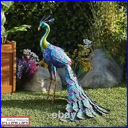 Unique Metal Peacock Statue Colorful Bird Sculpture Tropical Garden Yard Decor