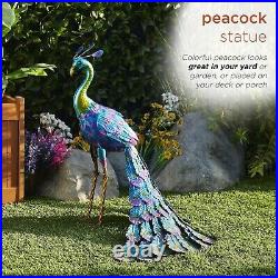 Unique Metal Peacock Statue Colorful Bird Sculpture Tropical Garden Yard Decor