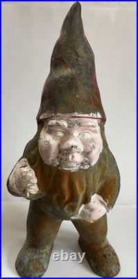 Vintage Cast Iron GARDEN GNOME 12 Statue Dwarf Carrying Bag Outdoor Decor