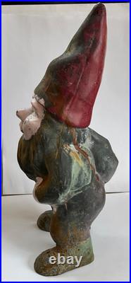 Vintage Cast Iron GARDEN GNOME 12 Statue Dwarf Carrying Bag Outdoor Decor