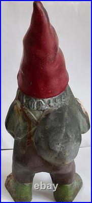 Vintage Cast Iron GARDEN GNOME 12 Statue Dwarf Carrying Bag Outdoor Decor
