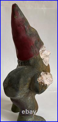 Vintage Cast Iron GARDEN GNOME 12 Statue Dwarf Carrying Bag Outdoor Decor