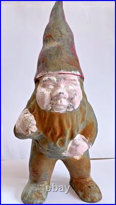 Vintage Cast Iron GARDEN GNOME 12 Statue Dwarf Carrying Bag Outdoor Decor