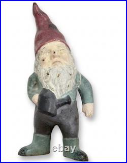 Vintage Cast Iron Garden Gnome 12 Statue Heavy Metal Dwarf Outdoor Decor OG