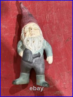Vintage Cast Iron Garden Gnome 12 Statue Heavy Metal Dwarf Outdoor Decor OG