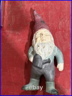 Vintage Cast Iron Garden Gnome 12 Statue Heavy Metal Dwarf Outdoor Decor OG