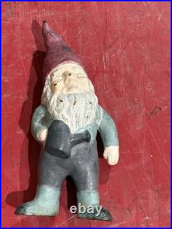 Vintage Cast Iron Garden Gnome 12 Statue Heavy Metal Dwarf Outdoor Decor OG