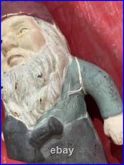 Vintage Cast Iron Garden Gnome 12 Statue Heavy Metal Dwarf Outdoor Decor OG