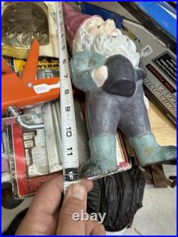 Vintage Cast Iron Garden Gnome 12 Statue Heavy Metal Dwarf Outdoor Decor OG