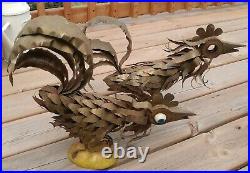 Vintage Copper & Brass Welded Rooster Cock Brutalist Sculpture Metal Yard Art