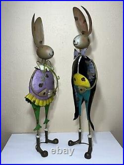 Vintage Distressed Metal EASTER BUNNIES Rabbits GARDEN DECOR Yard Art 34