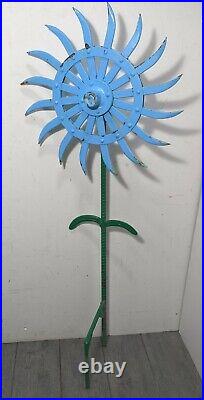 Vintage Industrial Iron Farm Tiller Rotary Spike Wheel Flower Yard Sculpture