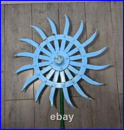 Vintage Industrial Iron Farm Tiller Rotary Spike Wheel Flower Yard Sculpture