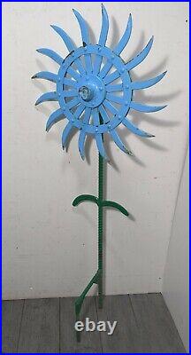 Vintage Industrial Iron Farm Tiller Rotary Spike Wheel Flower Yard Sculpture