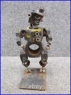 Vintage Metal Folk Art Hand Made Sculpture Nut and Bolt Man Yard Art 11 Tall