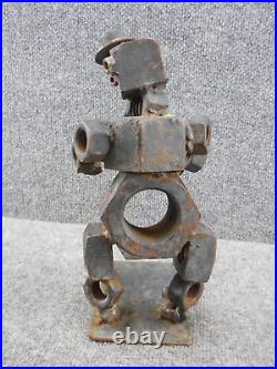 Vintage Metal Folk Art Hand Made Sculpture Nut and Bolt Man Yard Art 11 Tall