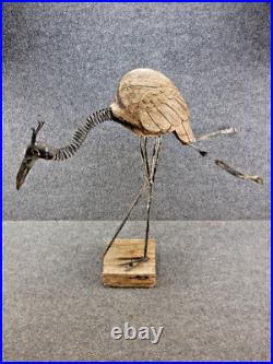 Vintage Metal / Wood Folk Art Sculpture Hand Made Heron Stork Crane 21 Yard Art