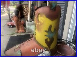 Vintage Metal Yard Folk Art Boot Sculpture Planter Vase