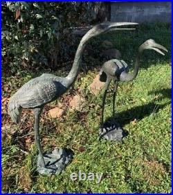 Vintage PAIR Bronze Maitland Smith Herons Cranes Birds Sculptures 28 Tall