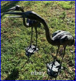 Vintage PAIR Bronze Maitland Smith Herons Cranes Birds Sculptures 28 Tall