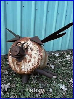 Vintage Rustic Flying Pig Metal Yard Art Sculpture Propane Tank Body Handmade