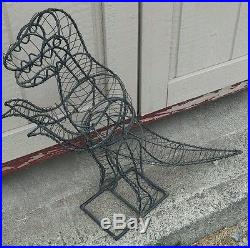 Vintage Wire Metal Garden Yard Art Dinosaur Sculpture on Base