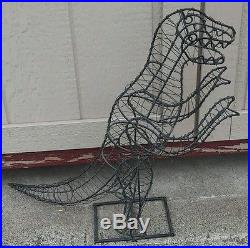 Vintage Wire Metal Garden Yard Art Dinosaur Sculpture on Base