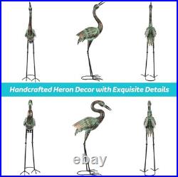 Vivid Metal Heron Statues for Elegant Garden Art Freestanding Bird Sculptures