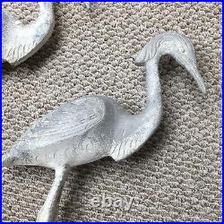 Vtg Heron Bird Sculptures Yard Art Cast Metal Art Deco 30 Flamingo Set