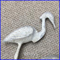 Vtg Heron Bird Sculptures Yard Art Cast Metal Art Deco 30 Flamingo Set