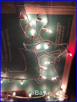 Vtg Metal Red Nosed Reindeer Silhouette Christmas Lighted Yard Sculpture 46 28