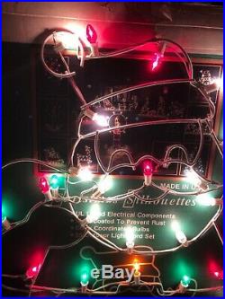 Vtg Metal Santa Claus Silhouette Christmas Lighted Yard Sculpture 43 X 34 USA