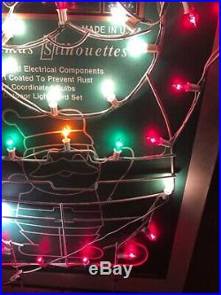 Vtg Metal Santa Claus Silhouette Christmas Lighted Yard Sculpture 43 X 34 USA