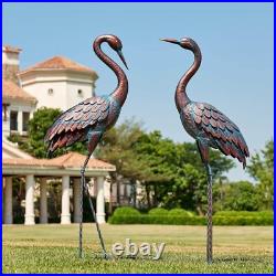 Weather-Resistant Metal Crane Sculptures for Outdoor Decor 47-48 In. Tall