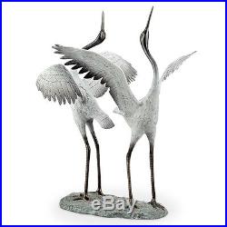 White Crane Garden Pair Good Fortune Sculpture Egret Heron Bird Metal Yard Art