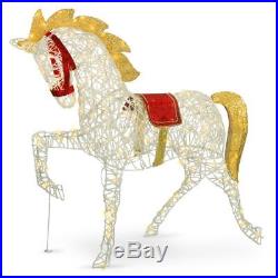 White Glittered Horse 160 Warm Twinkling LED Lights Christmas Yard decoration