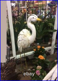 White Snowy Egret Pair Metal Garden Statues Bird Yard Sculpture Heron Crane