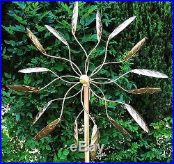 Wind Sculpture Kinetic Copper Dual Spinner Ficus Leave Yard Lawn Ornament Decor