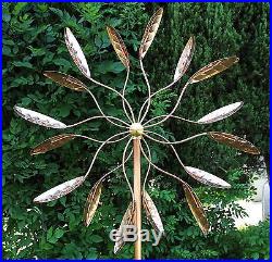 Wind Sculpture Kinetic Copper Dual Spinner Ficus Leave Yard Lawn Ornament Decor