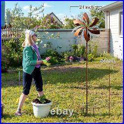 Wind Spinner Flower Sculpture Large Kinetic Windmill Outdoor Garden Yard Decor